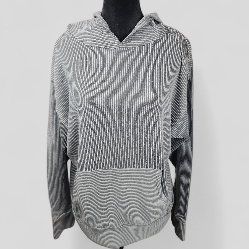 GRACE & LACE | Cozy Soft Girl Gray Ribbed Women's Minimalist Neutral Hoodie | XL